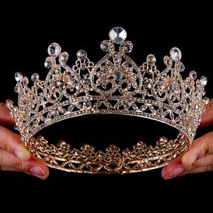 NWOT Rose Gold Crystal Bridal Beauty Pageant Rhinestone Full Crown